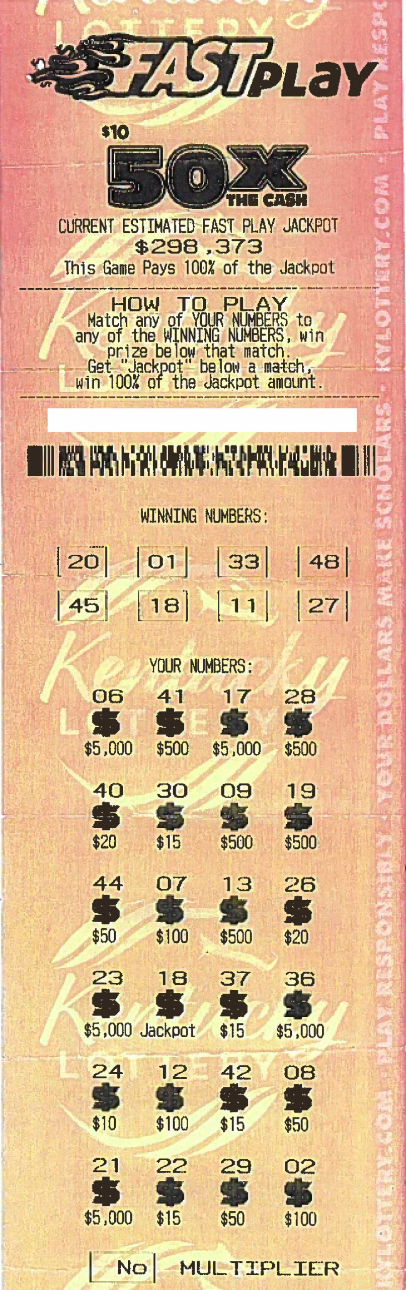 Winning Kentucky Lottery ticket
